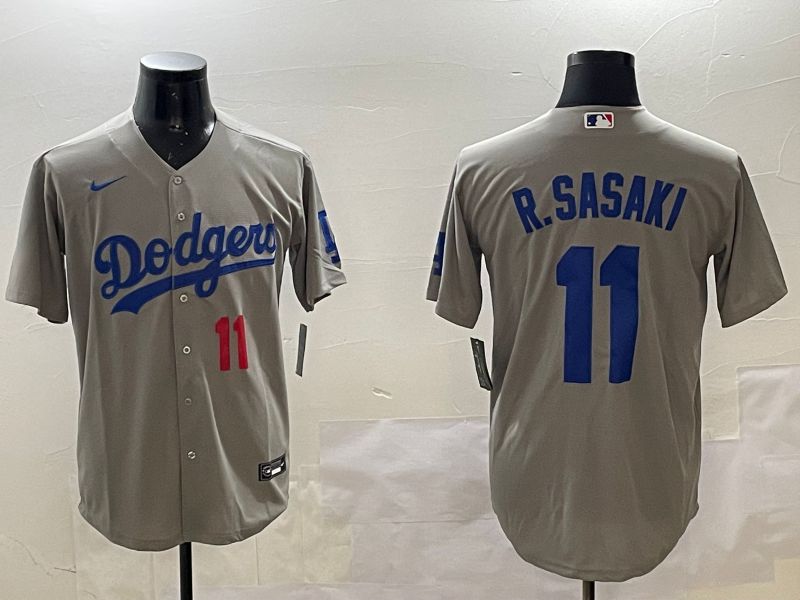 Men Los Angeles Dodgers #11 R.Sasaki Grey Game 2025 Nike MLB Jersey style 9